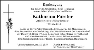 Traueranzeige Katharina Forster