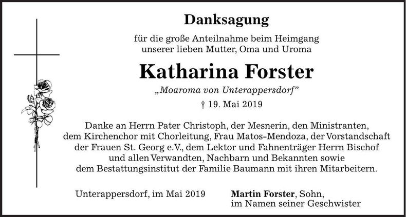 Traueranzeige Katharina Forster