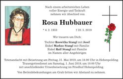 Traueranzeige Rosa Hubbauer