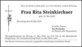Traueranzeige Rita Steinkirchner