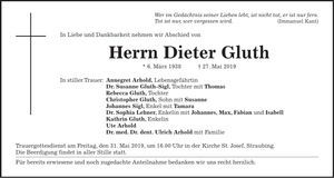 Traueranzeige Dieter Gluth