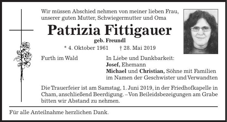 Traueranzeige Patrizia Fittigauer