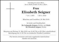 Traueranzeige Elisabeth Seigner