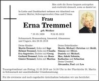 Traueranzeige Erna Tremmel