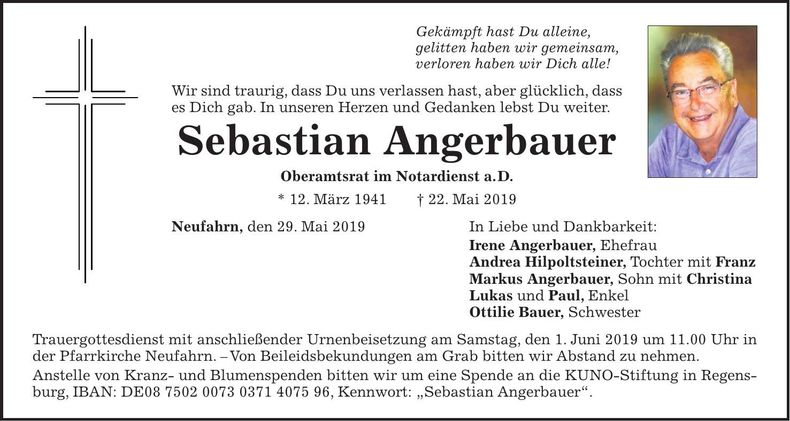 Traueranzeige Sebastian Angerbauer