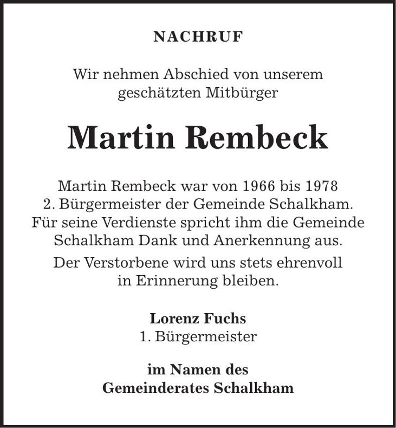 Traueranzeige Martin Rembeck