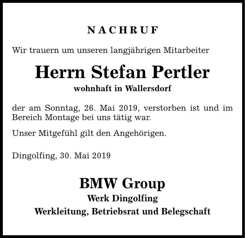 Traueranzeige Stefan Pertler