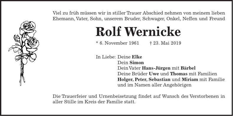 Traueranzeige Rolf Wernicke