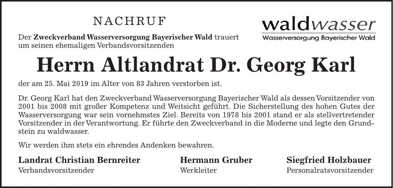 Traueranzeige Dr. Georg Karl