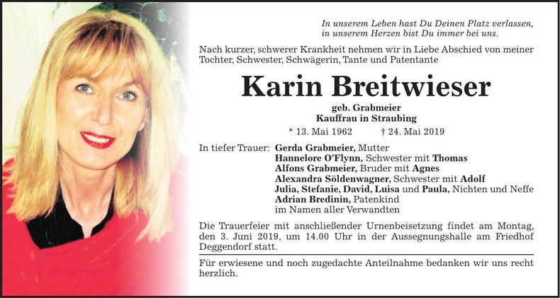 Traueranzeige Karin Breitwieser