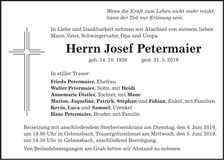 Traueranzeige Josef Petermaier