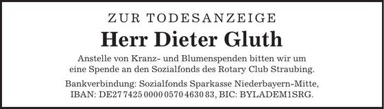 Traueranzeige Dieter Gluth