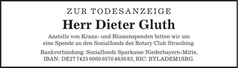 Traueranzeige Dieter Gluth