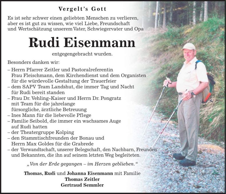 Traueranzeige Rudi Eisenmann