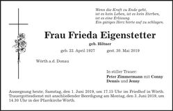 Traueranzeige Frieda Eigenstetter