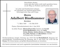Traueranzeige Adalbert Bindhammer