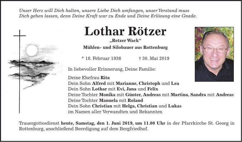 Traueranzeige Lothar Rötzer