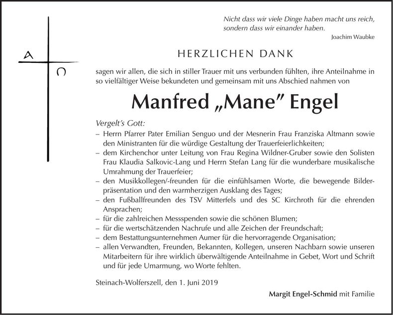 Traueranzeige Manfred Engel