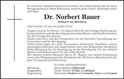 Traueranzeige Norbert Bauer