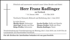 Traueranzeige Franz Radlinger