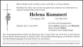 Traueranzeige Helena Kummert