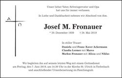 Traueranzeige Josef Fronauer