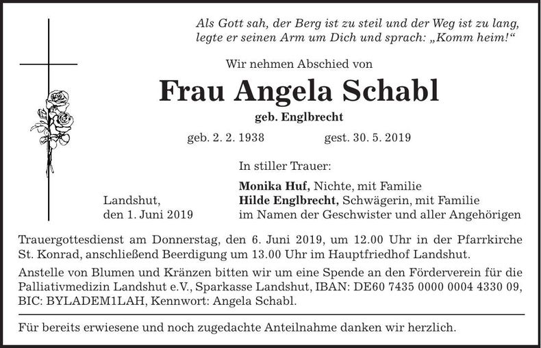 Traueranzeige Angela Schabl