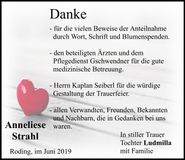 Traueranzeige Anneliese Strahl