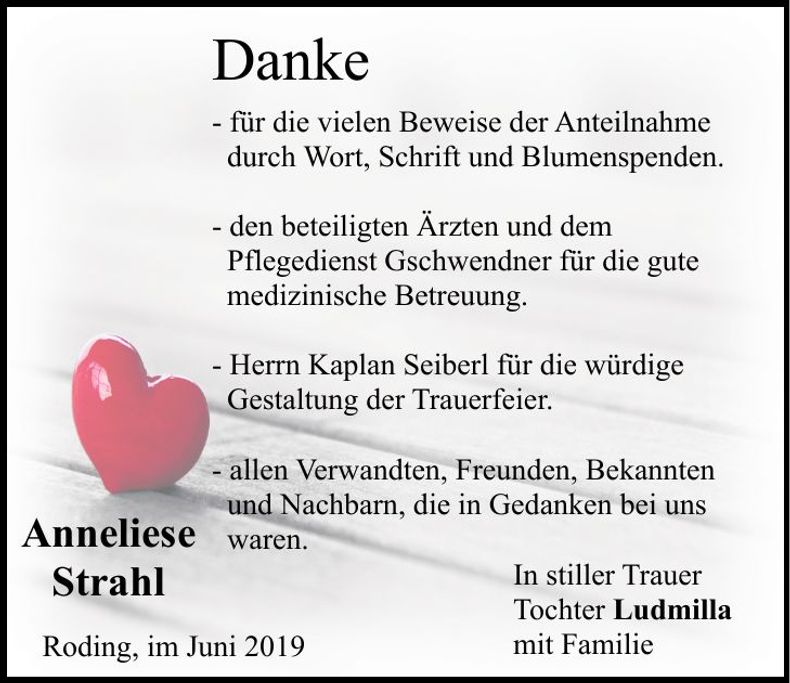 Traueranzeige Anneliese Strahl