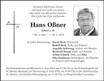 Traueranzeige Hans Oßner