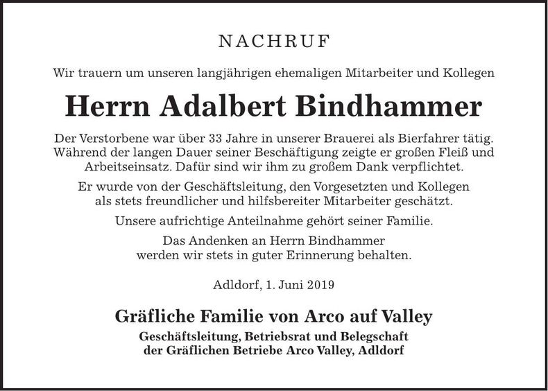 Traueranzeige Adalbert Bidnhammer