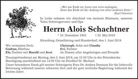 Traueranzeige Alois Schachtner
