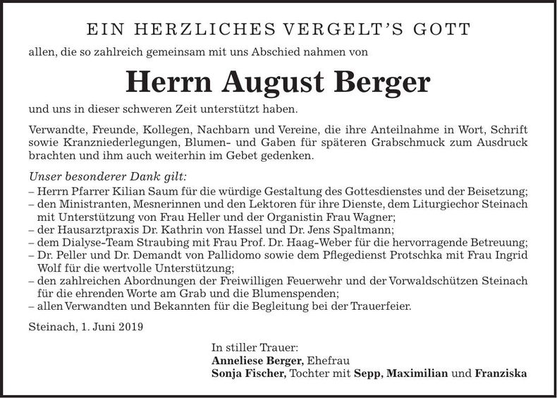 Traueranzeige August Berger