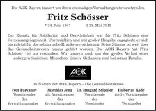 Traueranzeige Fritz Schösser