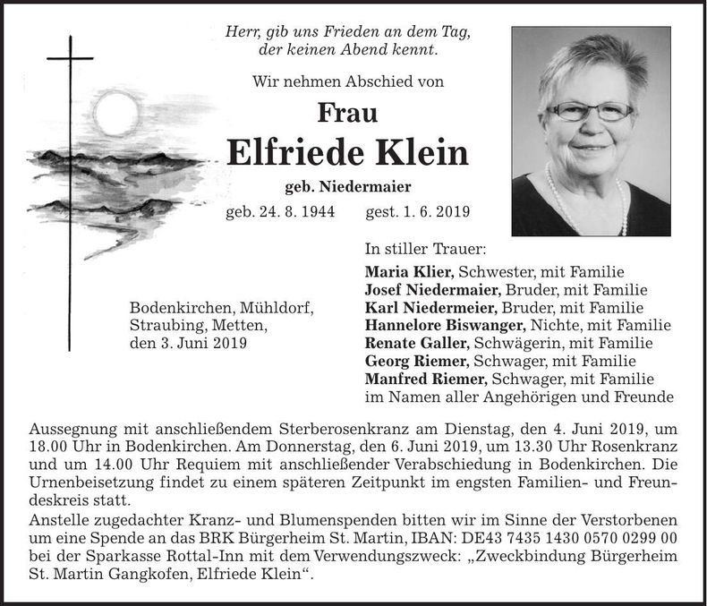 Traueranzeige Elfriede Klein