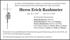Traueranzeige Erich Rauhmeier