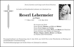 Traueranzeige Reserl Lehermeier