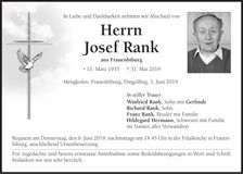 Traueranzeige Josef Rank