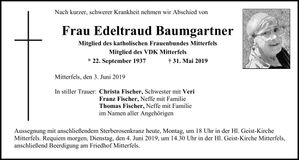 Traueranzeige Edeltraud Baumgartner