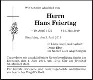 Traueranzeige Else Feiertag