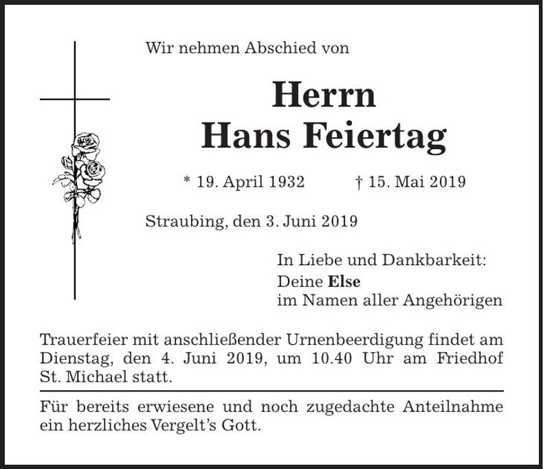 Traueranzeige Else Feiertag