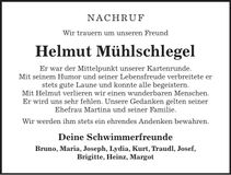 Traueranzeige Helmut Mühlschlegel