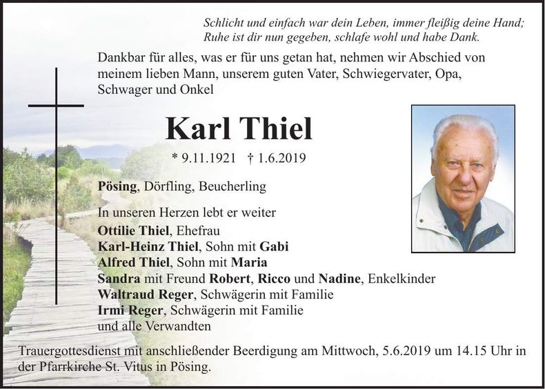 Traueranzeige Thiel Karl