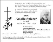 Traueranzeige Amelie Spierer