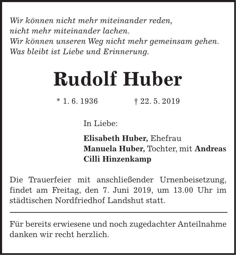 Traueranzeige Rudolf Huber