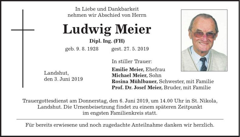 Traueranzeige Ludwig Meier