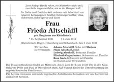 Traueranzeige Frieda Altschäffl