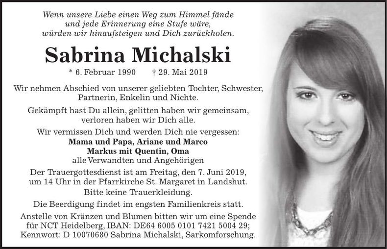 Traueranzeige Sabrina Michalski
