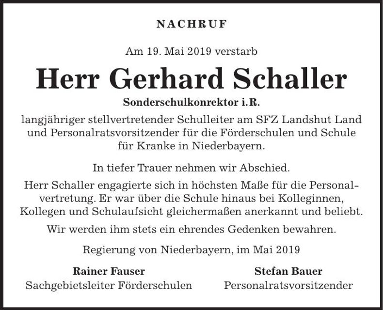 Traueranzeige Gerhard Schaller
