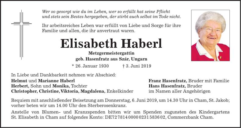 Traueranzeige Elisabeth Haberl